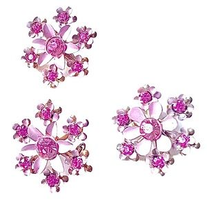 Vintage Flower Scatter Pins Floral Brooch Pink Enamel Rhinestone Daisy 3 Lot
